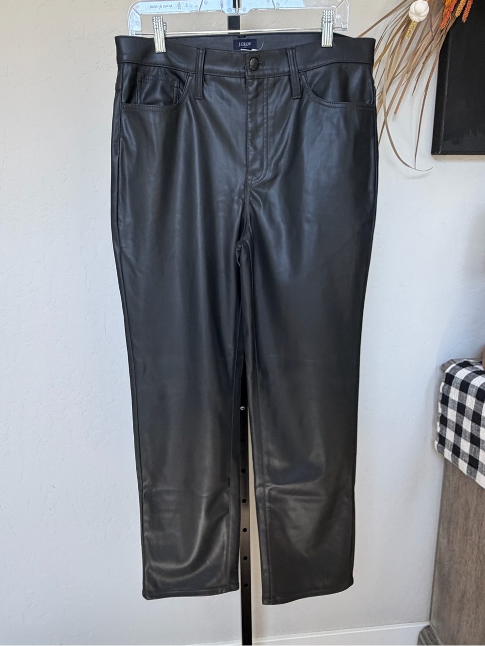 J.Crew Factory Faux Leather Straight Leg Pants Black Size 31 NWOT BU80